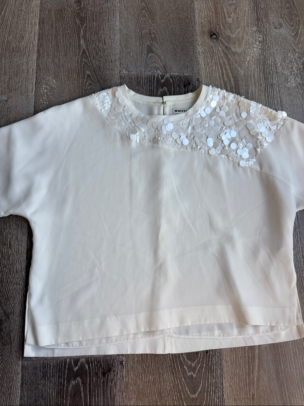 Whistles Cream Sequin-Embellished Short Sleeve Top AS0665